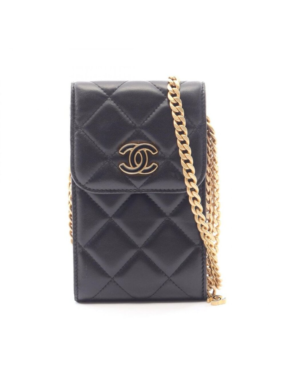 Chanel Shoulder Bag Quilted Phone Case Black Lambskin Chain